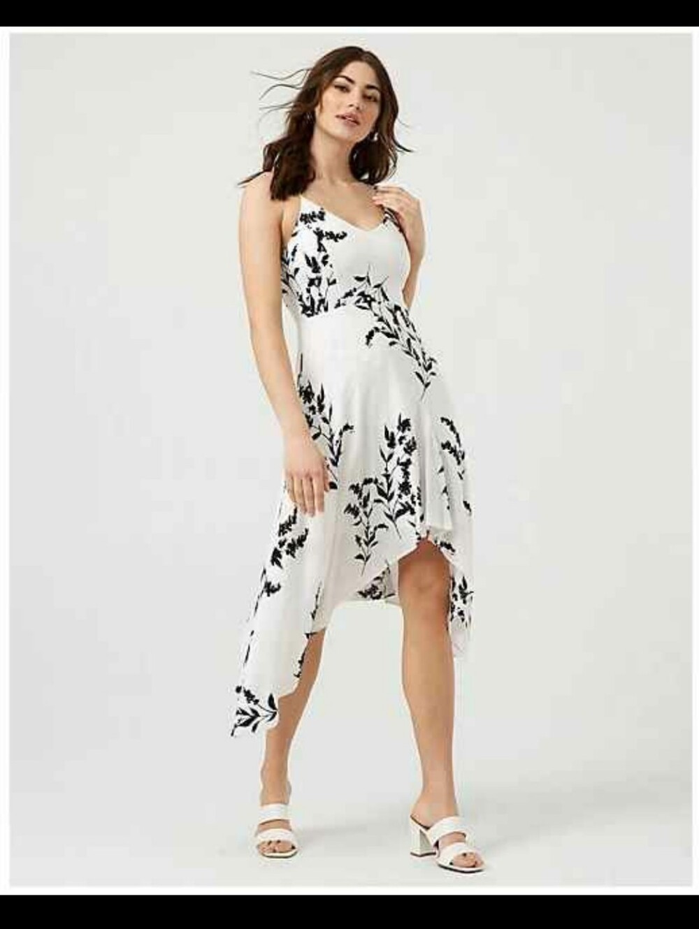 le chateau White & Black Floral Asymmetric Slip Dress